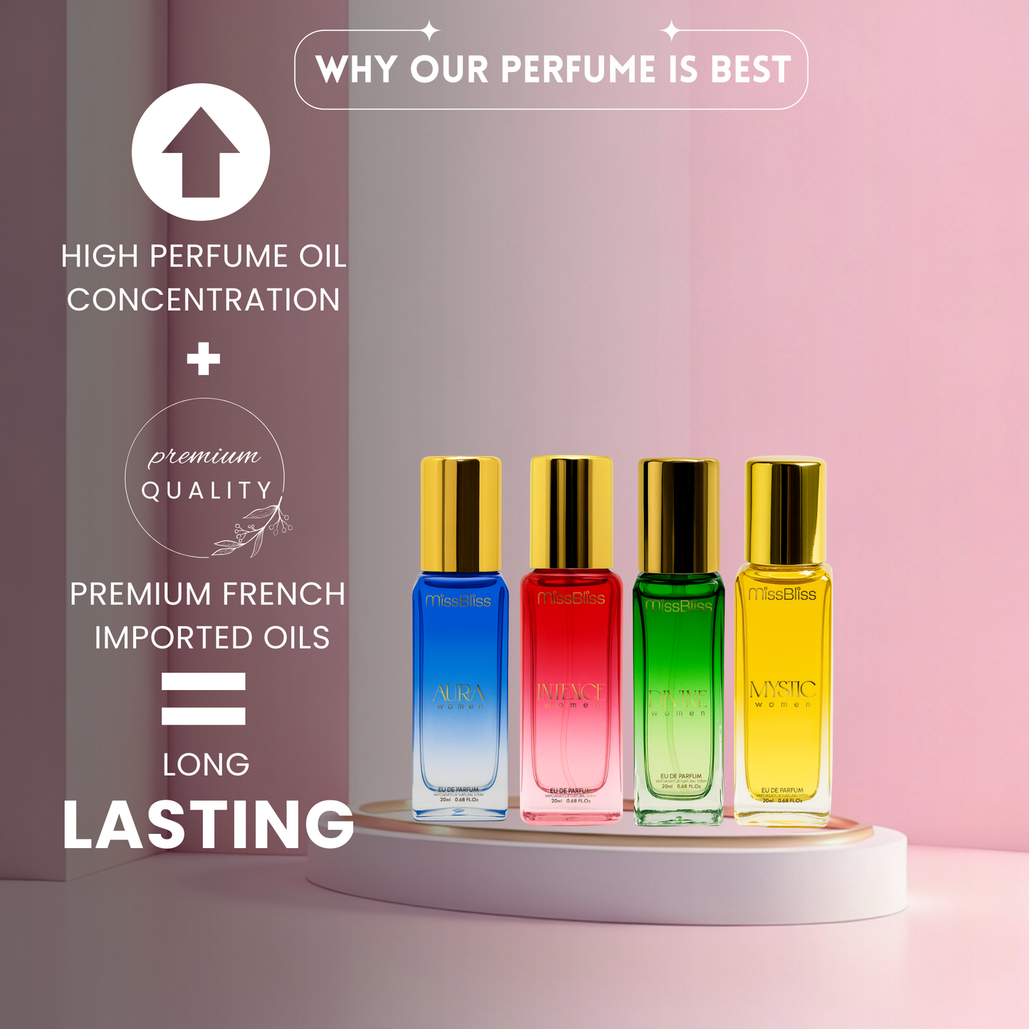 Luxury Perfume Gift Set For Women - 4 x 20ml ( Intense + Divine + Aura + Mystic )