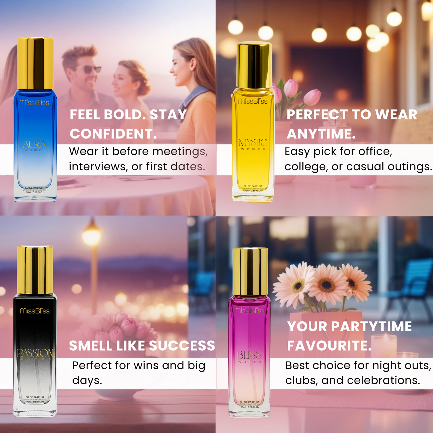 Luxury Perfume Gift Set For Women - 4 x 20ml ( Aura + Mystic + Passion + Bliss )