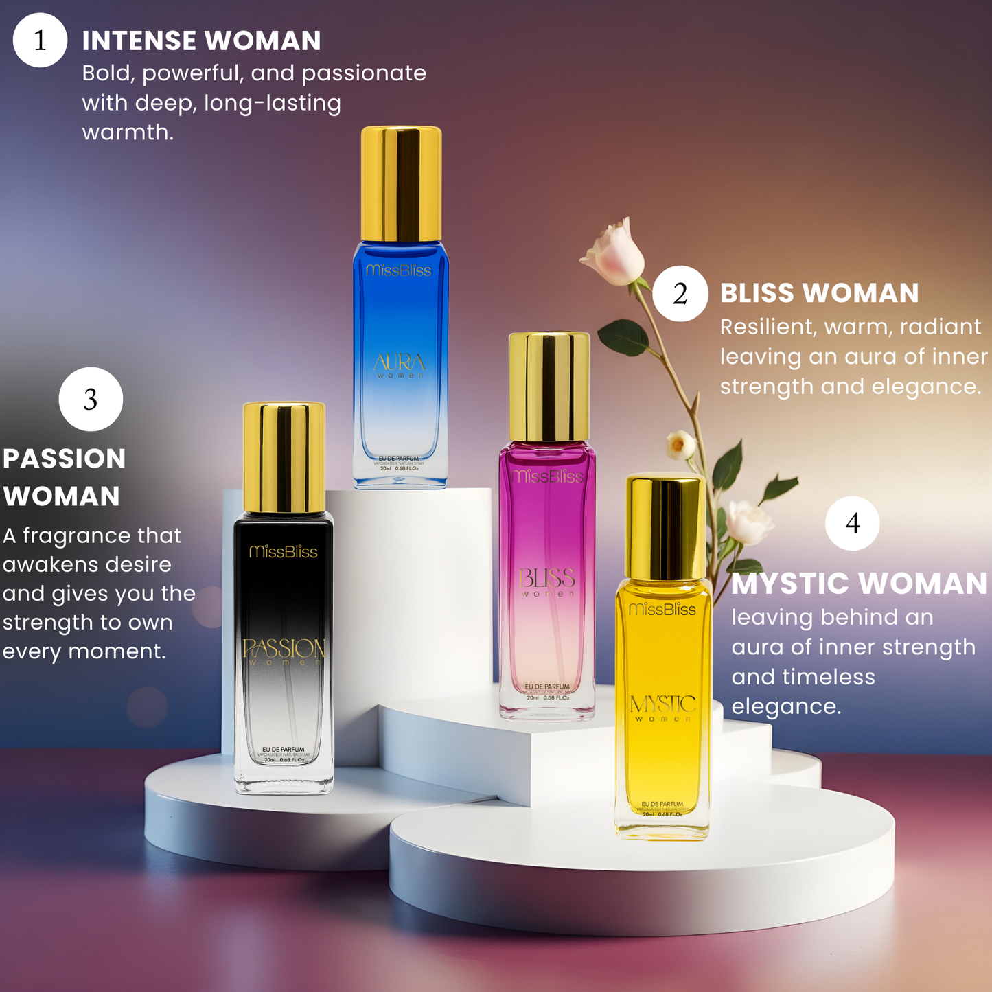 Luxury Perfume Gift Set For Women - 4 x 20ml ( Aura + Mystic + Passion + Bliss )