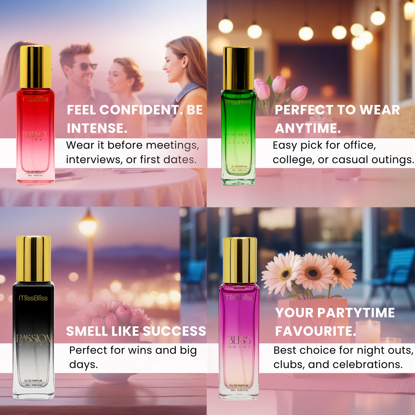 Luxury Perfume Gift Set For Women - 4 x 20ml ( Intence + Divine + Passion + Bliss )