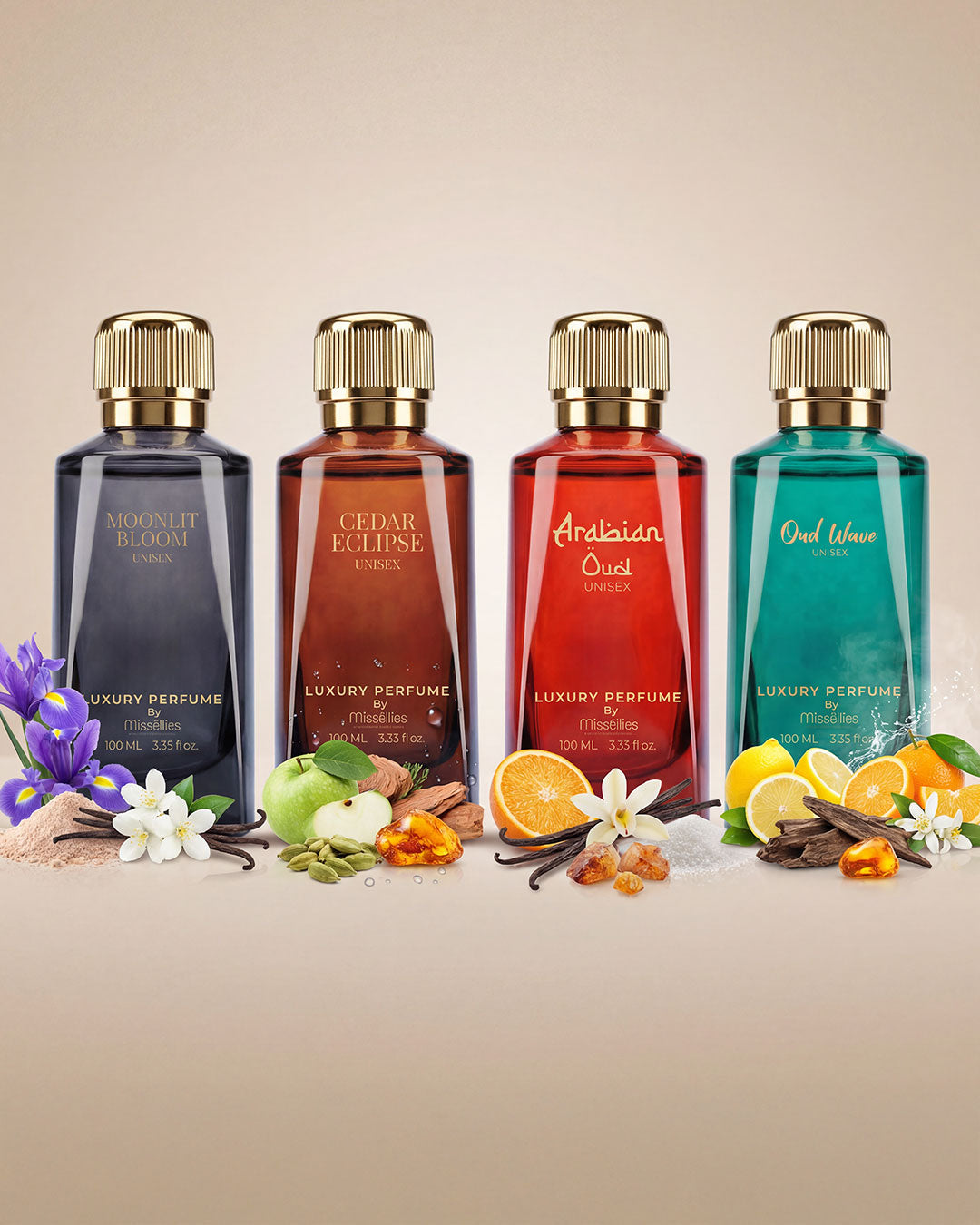 Luxury Perfume Gift Set Unisex ( Moonlit + Cedar + Arabian + Wave ) - Set of 4